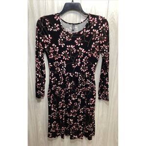 DB MOON Women's (Size M) Long Sleeve Round Neck Floral Dress‎ Rayon Stretch
